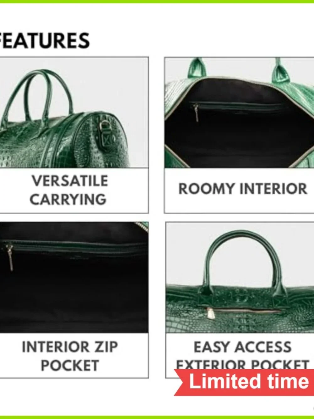 Vegan Leather Duffle Bag TSA-Approved Carry-On Weekender Travel Gym Overnight